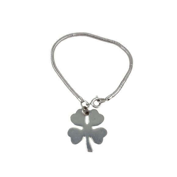 Vintage Lucky Four Leaf Clover Bracelet Silver Tone Adjustable Chain Good Luck C - Picture 2 of 5